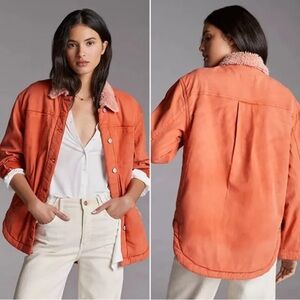 Anthropologie Pilcro Sherpa Lined Shirt Jacket Rust Orange Large